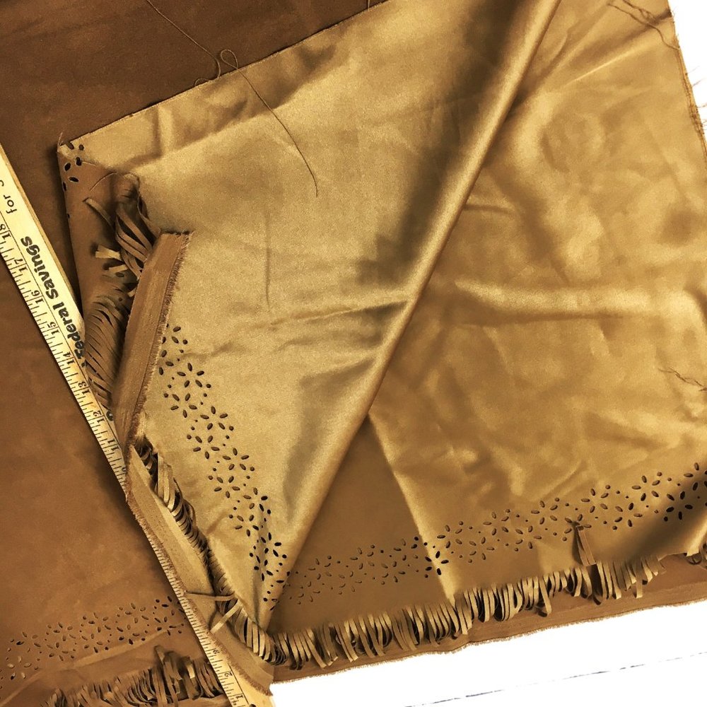 FAUX SUEDE leather fabric w/ cutouts and  fringe 2 Yrds - Picture 2 of 7